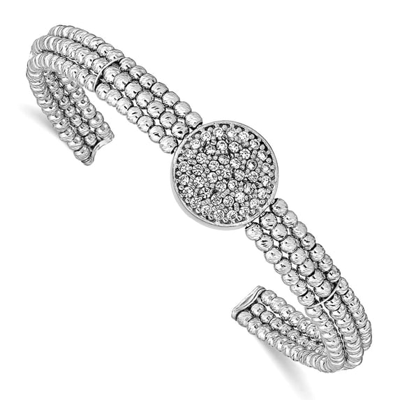 925 Sterling Silver Rose and Rhodium Plated 3-strand Bead Charmed Crystal Ban 15.17mm Wide Strand Necklace for Women
