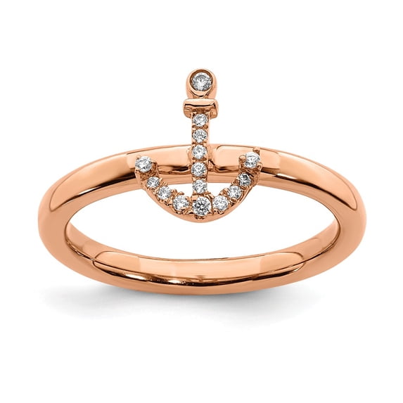 925 Sterling Silver Rose-tone Plated Stackable Anchor Diamond Ring Eternity Band Size 8 (.074 cttw.)
