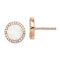 thumbnail image 1 of 925 Sterling Silver Rose-tone Round Simulated Opal Cubic Zirconia Halo Earrings 10.1x10.1mm W Stud Earring for Women, 1 of 2