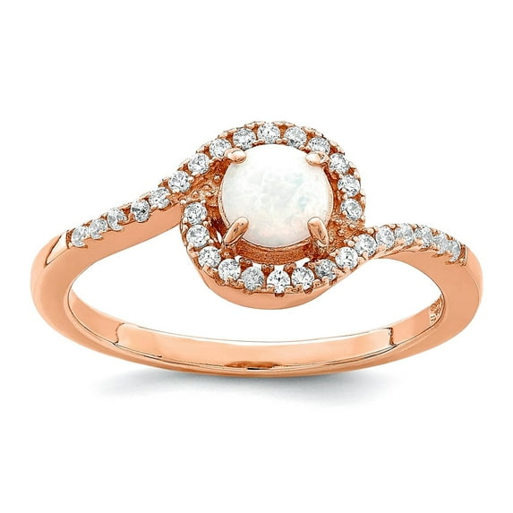 925 Sterling Silver Rose-tone Simulated Opal and Cubic Zirconia Halo Ring Size 7 1.64mm Wide Ring for Women