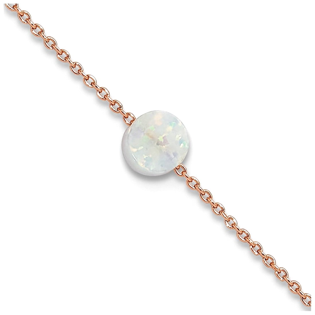 925 Sterling Silver Rose-tone White Simulated Opal Plus 2 In Extension Anklet 9 Inch 6.02mm Wide Anklet for Women