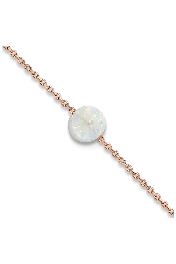 925 Sterling Silver Rose-tone White Simulated Opal Plus 2 In Extension Anklet 9 Inch 6.02mm Wide Anklet for Women