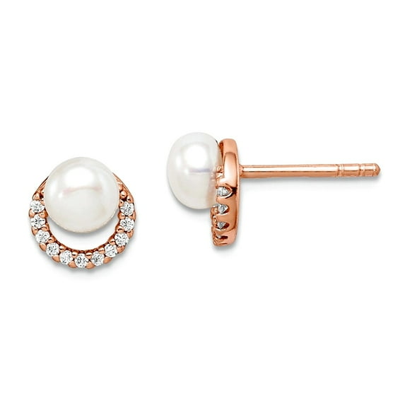 925 Sterling Silver Rose-tone With Freshwater Cultured Pearl and Cubic Zirconia Earrings 8.5x Stud Earring for Women