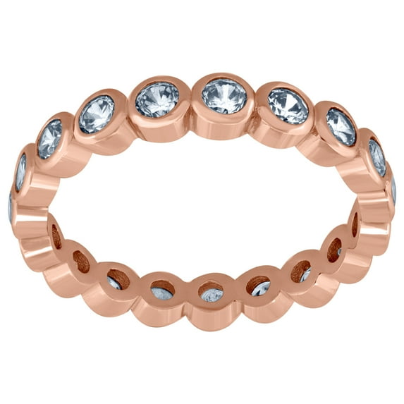 925 Sterling Silver Rose-tone Womens Round CZ Single Row Stackable Eternity Engagement Ring 3.5mm Si Eternity Ring for W