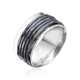 thumbnail image 1 of 925 Sterling Silver Rotating Spinner Band Ring Wrapped With 5 Black Hammered Spinner Rings, Stylish, Hypoallergenic, Nickel and Lead-free, Artisan Handcrafted Designer Collection, Made in Israel, 1 of 8