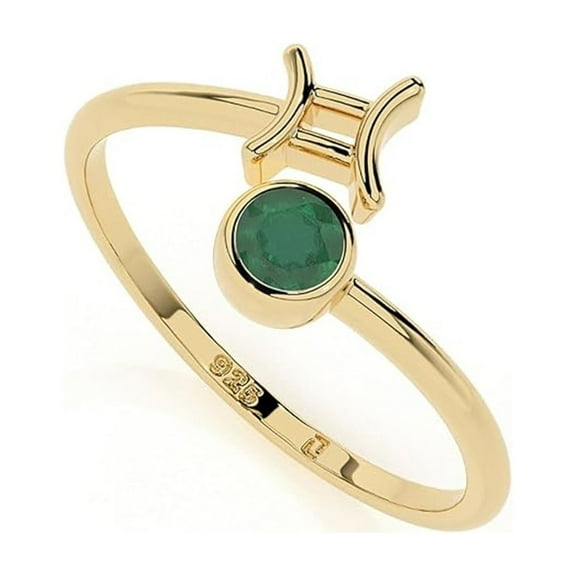 925 Sterling Silver Round 0.4 Ctw Emerald Gemini Zodiac Birthstone Women's Weddding Engagement Ring_9