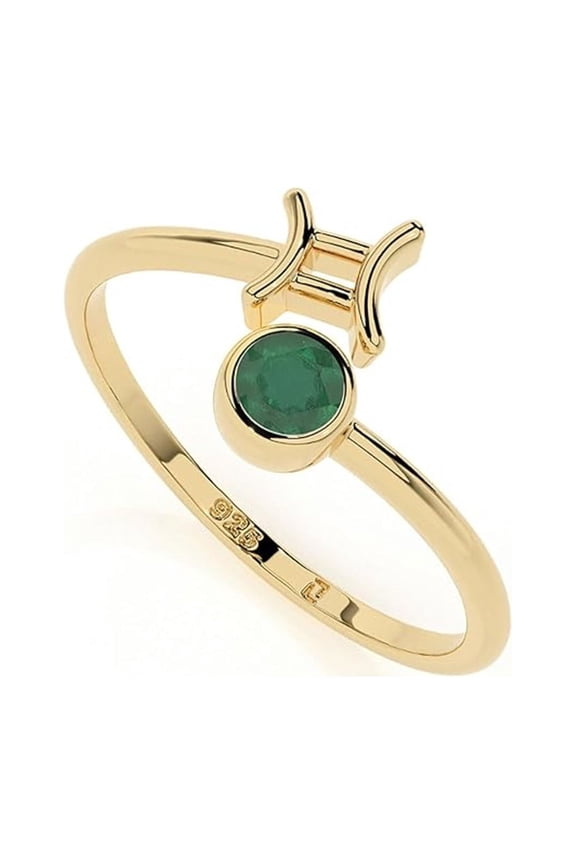 925 Sterling Silver Round 0.4 Ctw Emerald Gemini Zodiac Birthstone Women's Weddding Engagement Ring_9