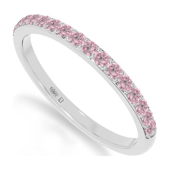 925 Sterling Silver Round 0.4 Ctw Pink Cz Gemstone Eternity Women Stackable Christmas Gift Ring