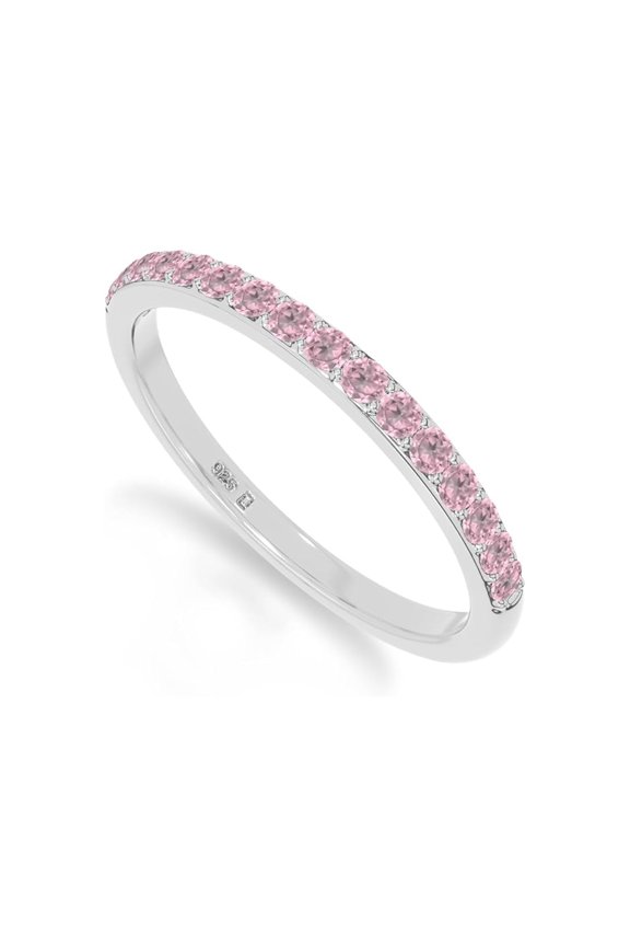 925 Sterling Silver Round 0.4 Ctw Pink Cz Gemstone Eternity Women Stackable Christmas Gift Ring