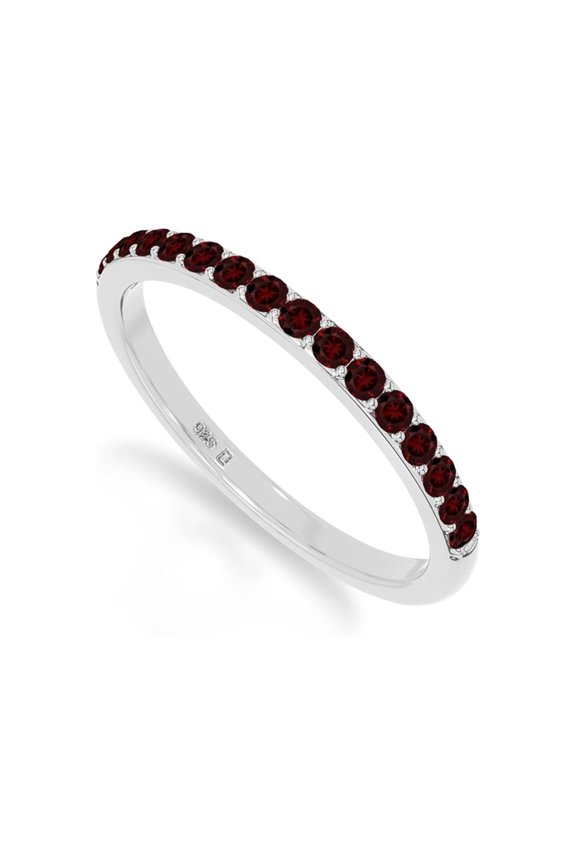 925 Sterling Silver Round 0.4 Ctw Red Garnet Gemstone Eternity Women Stackable Christmas Gift Ring