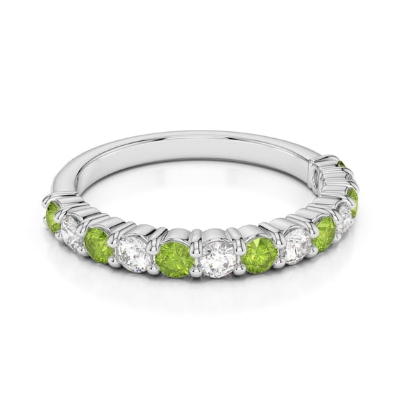 925 Sterling Silver Round 0.60 Ctw Green Peridot Gemstone Eternity Band Women Wedding Ring – Stackable Band Engagement Rings
