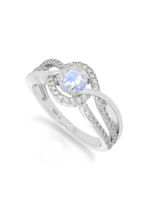 925 Sterling Silver Round 0.8 Ctw Moonstone Cluster Women Wedding Ring,Engagement Ring -Gift For Her_5.5