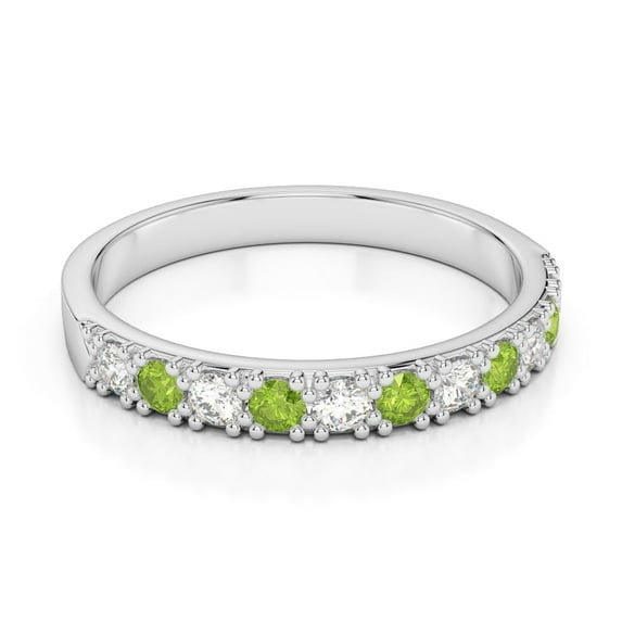 925 Sterling Silver Round 0.80 Ctw Peridot Gemstone Alternate White Accents Eternity Band Women Promise Ring – Stackable Band Engagement Rings