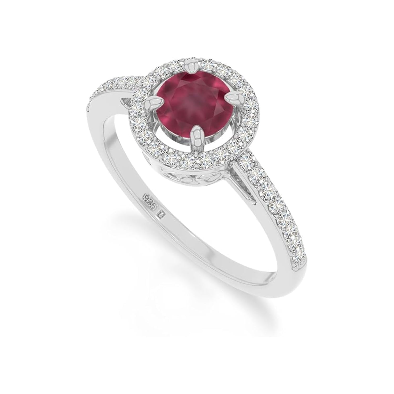 925 Sterling Silver Round 0.80 Ctw Ruby Gemstone Halo Women Engagement Ring, Wedding, Anniversary Bridal Rings, Gift For Her_8