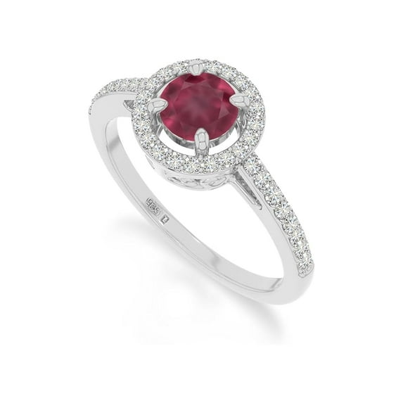 925 Sterling Silver Round 0.80 Ctw Ruby Gemstone Halo Women Engagement Ring, Wedding, Anniversary Bridal Rings, Gift For Her_8
