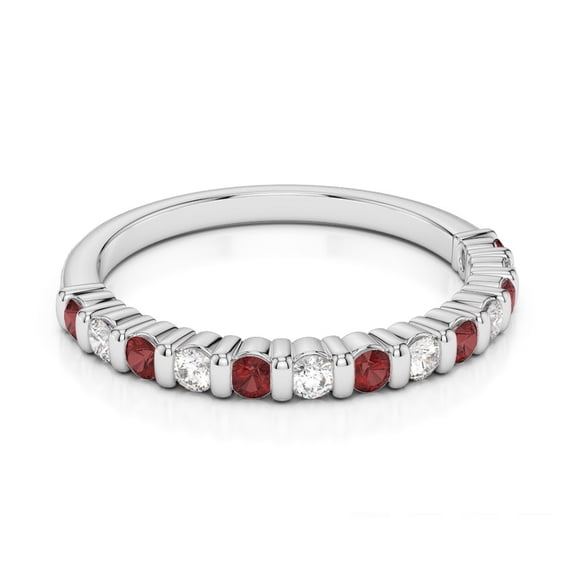925 Sterling Silver Round 0.85 Ctw Red Garnet & White Topaz Alternate Gemstone Half Eternity Women Engagement Ring, Stackable Wedding Ring_8