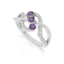 925 Sterling Silver Round 0.9 Ctw Amethyst Gemstone Three Stone Cluster Style Women Engagement Ring, Anniversary Promise Rings, Gift For Her_10.5