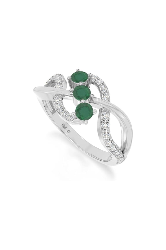925 Sterling Silver Round 0.9 Ctw Emerald Gemstone Three Stone Cluster Style Women Engagement Ring, Anniversary Promise Rings, Gift For Her_5
