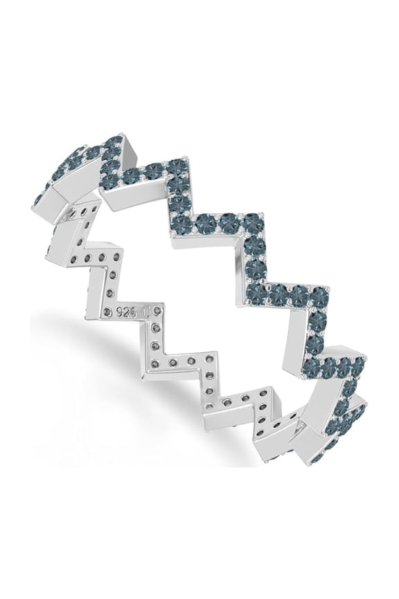 925 Sterling Silver Round 0.9 Ctw London Blue Topaz Eternity Women Wedding Ring – Engagement Stackable Rings, Gift For Her_10.5