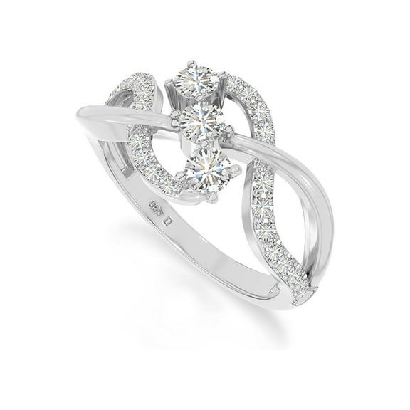 925 Sterling Silver Round 0.9 Ctw Moissanite Gemstone Three Stone Cluster Style Women Engagement Ring, Anniversary Promise Rings, Gift For Her_6