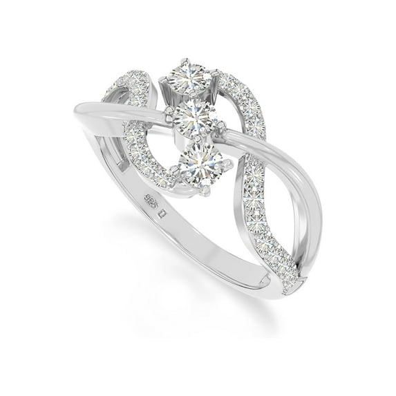 925 Sterling Silver Round 0.9 Ctw Moissanite Gemstone Three Stone Cluster Style Women Engagement Ring, Anniversary Promise Rings, Gift For Her_7.5