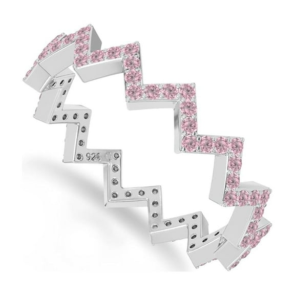 925 Sterling Silver Round 0.9 Ctw Pink CZ Gemstone Eternity Women Wedding Ring – Engagement Stackable Rings, Gift For Her_9.5