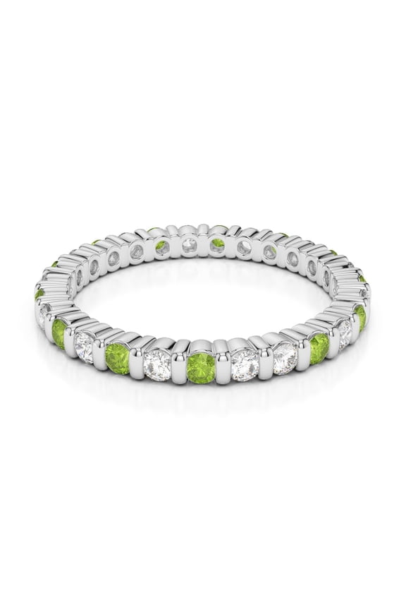 925 Sterling Silver Round 1.10 Ctw Natural Peridot Gemstone Full Eternity Stackable Band Women Wedding Engagement Ring