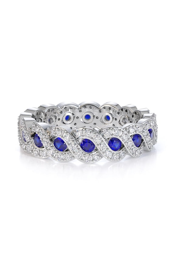 925 Sterling Silver Round 1.30 Ctw Tanzanite Gemstone Infinity Twist Eternity Band Women Engagement Ring– Designer Wedding Anniversary Jewelry