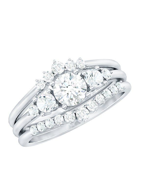 925 Sterling Silver Round 1.35 Ctw Moissanite Diamond Cluster Style Women Wedding Engagement Ring