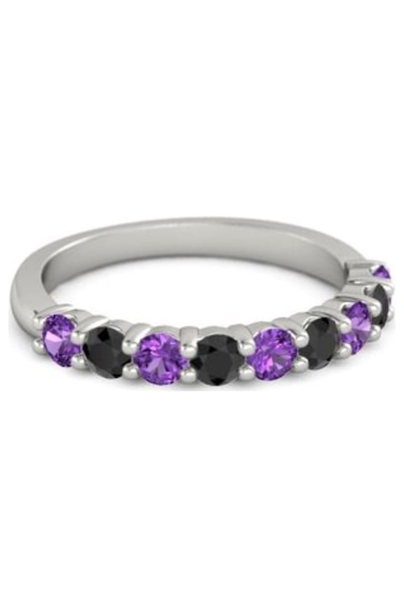 925 Sterling Silver Round 2.50 MM Amethyst Black Spinel Eternity Women Stackable Ring