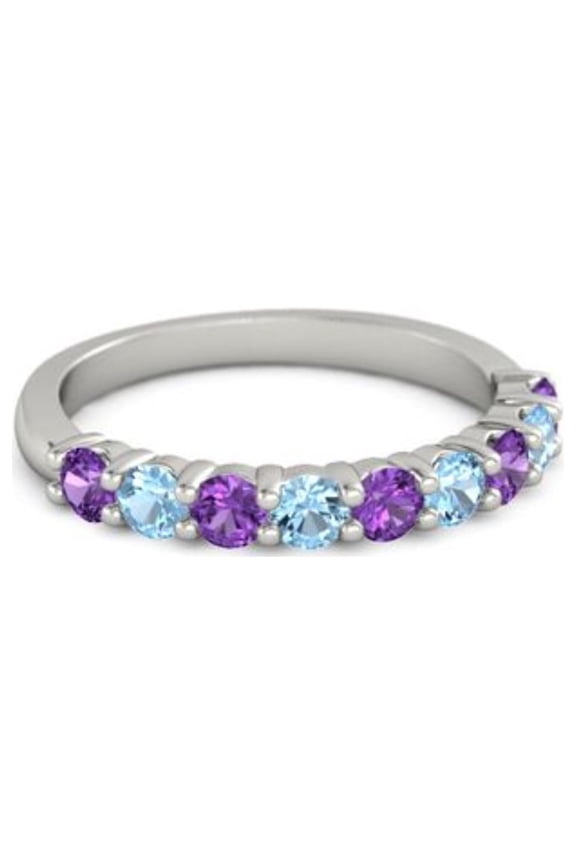 925 Sterling Silver Round 2.50 MM Amethyst Blue Topaz Half Eternity Women Stackable Ring
