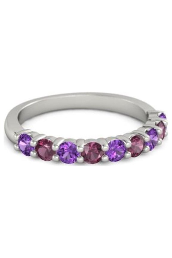 925 Sterling Silver Round 2.50 MM Amethyst Rhodolite Half Eternity Women Stackable Ring