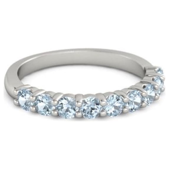 925 Sterling Silver Round 2.50 MM Aquamarine Half Eternity Women Stackable Wedding Ring