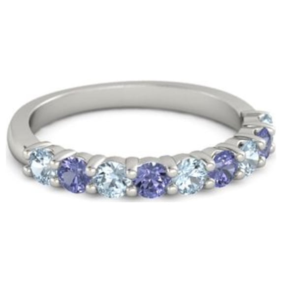 925 Sterling Silver Round 2.50 MM Aquamarine Tanzanite Half Eternity Women Stackable Ring