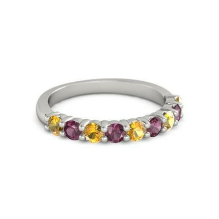 925 Sterling Silver Round 2.50 MM Citrine Rhodolite Half Eternity Women Ring