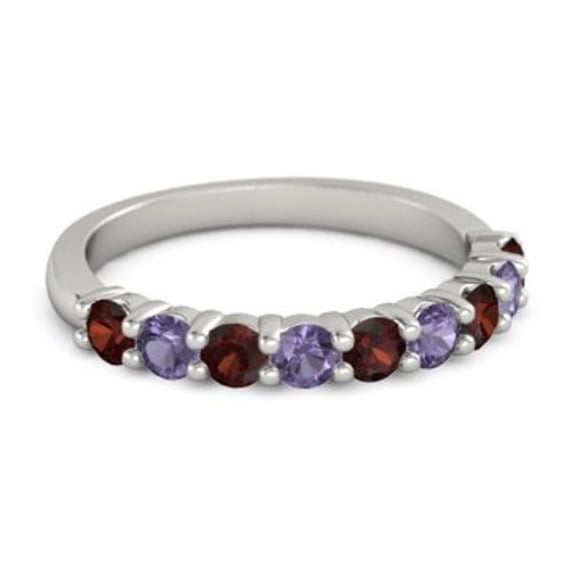 925 Sterling Silver Round 2.50 MM Garnet Iolite Eternity Women Wedding Ring