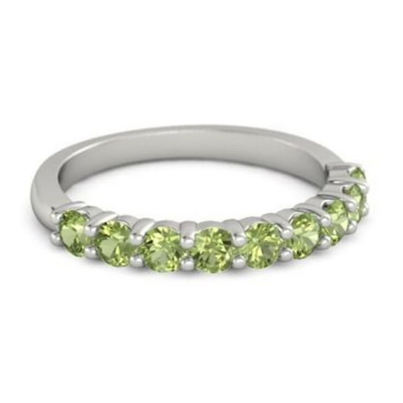 925 Sterling Silver Round 2.50 MM Peridot Half Eternity Women Wedding Ring