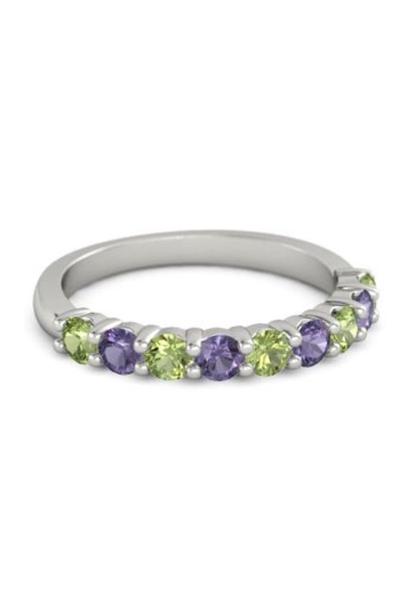 925 Sterling Silver Round 2.50 MM Peridot Iolite Half Eternity Women Ring