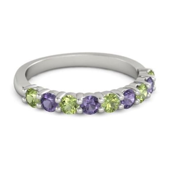 925 Sterling Silver Round 2.50 MM Peridot Iolite Half Eternity Women Ring