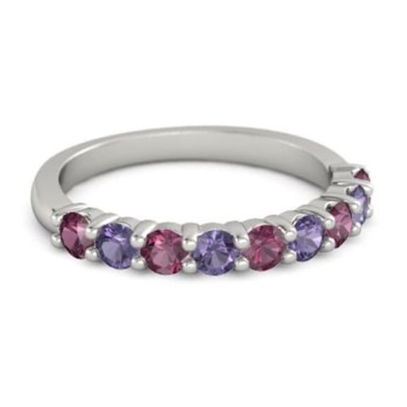 925 Sterling Silver Round 2.50 MM Rhodolite Iolite Half Eternity Women Ring