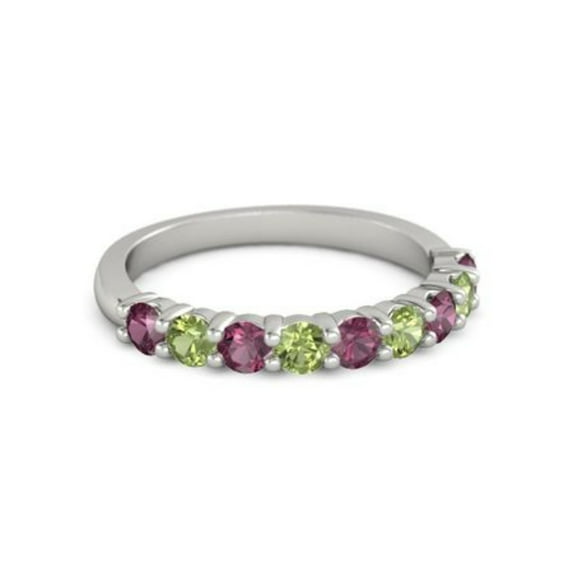 925 Sterling Silver Round 2.50 MM Rhodolite Peridot Half Eternity Women Ring