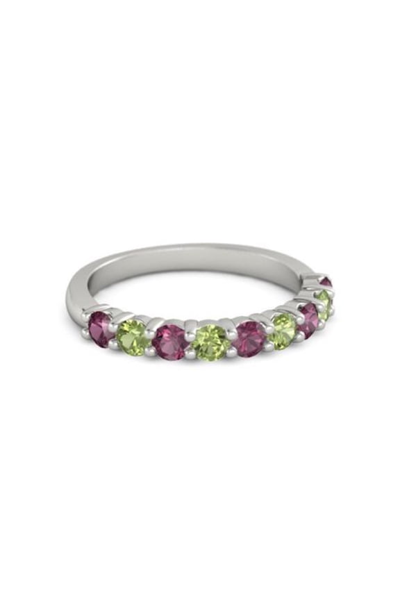 925 Sterling Silver Round 2.50 MM Rhodolite Peridot Half Eternity Women Ring