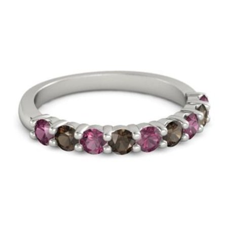 925 Sterling Silver Round 2.50 MM Rhodolite Smoky Quartz Eternity Women Ring