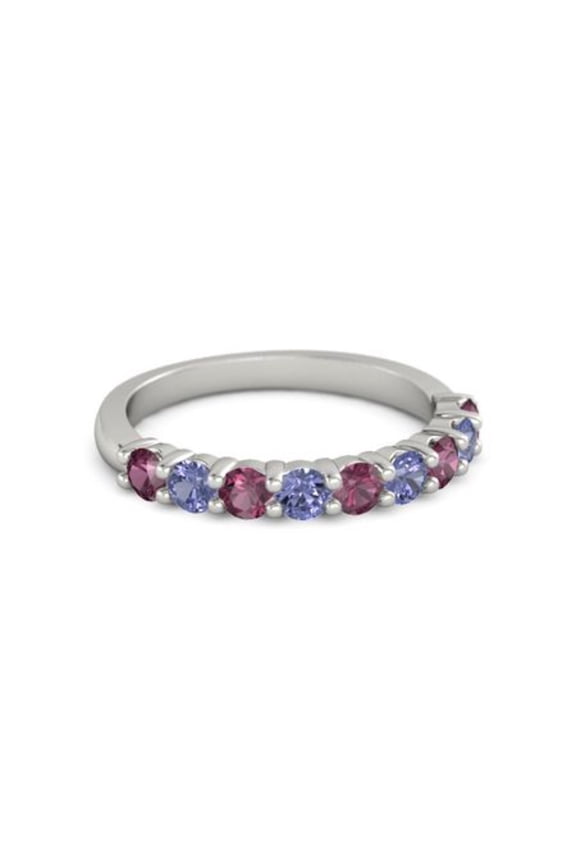 925 Sterling Silver Round 2.50 MM Rhodolite Tanzanite Half Eternity Women Ring