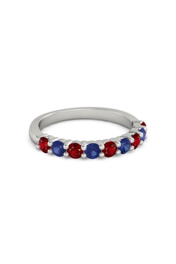 925 Sterling Silver Round 2.50 MM Ruby Blue Sapphire Half Eternity Women Ring