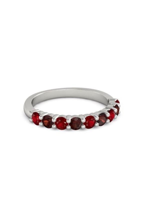 925 Sterling Silver Round 2.50 MM Ruby Garnet Half Eternity Women Wedding Ring