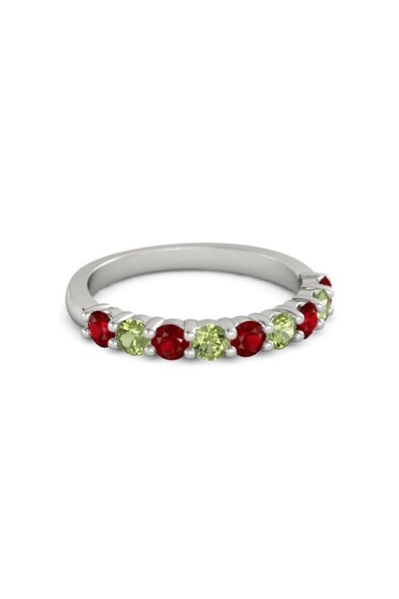 925 Sterling Silver Round 2.50 MM Ruby Peridot Half Eternity Women Wedding Ring