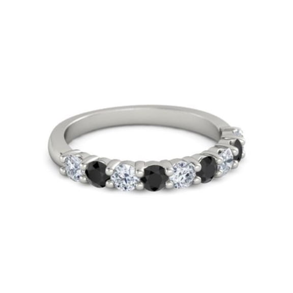 925 Sterling Silver Round 2.50 MM White Cz Black Spinel Eternity Women Ring