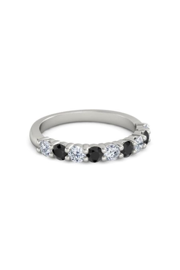 925 Sterling Silver Round 2.50 MM White Cz Black Spinel Eternity Women Ring