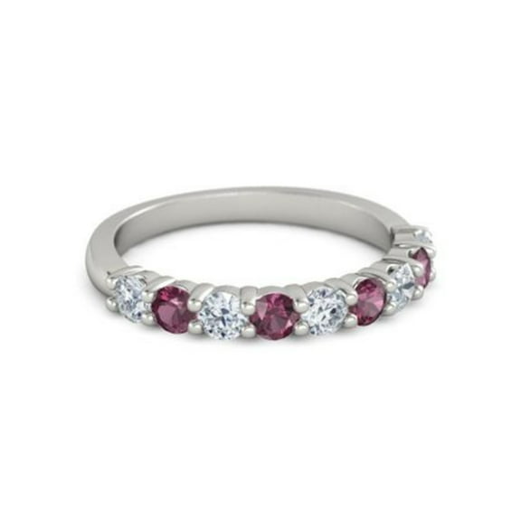 925 Sterling Silver Round 2.50 MM White Cz Rhodolite Half Eternity Women Ring Size US- 8.5